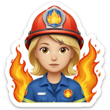 blonde female firefighter on fire blue uniform sticker