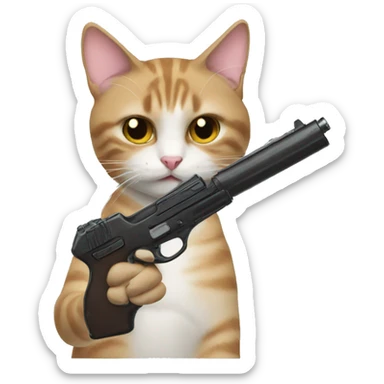 Cat with gun sticker