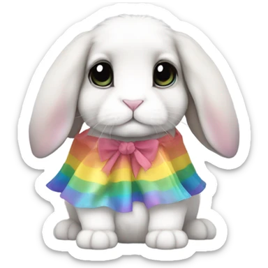 Cute holland lop bunny with big black eyes wearing rainbow dress sticker
