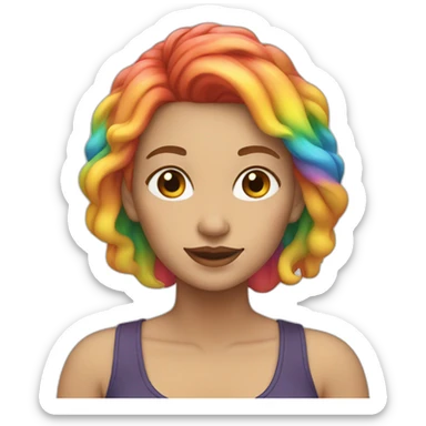 White woman with rainbow hair sticker