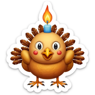 grotesque, round, turkey-like creature with turkey legs with a candle on its head. sticker