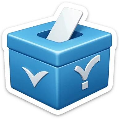 A blue box with a white cartoony checkmark in the middle sticker