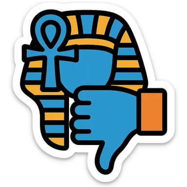 Ancient Egypt themed 'Dislike' icon, blue and orange colors, modern style, clear symbolism sticker