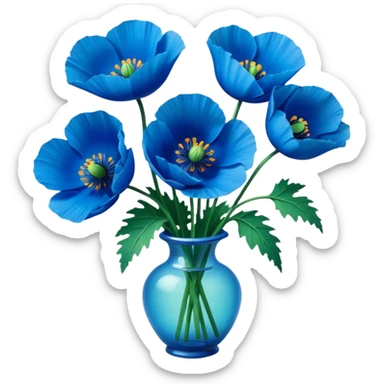 Still life realistic 3D rendering, bright blue poppies sticker