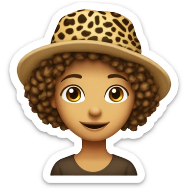 Ragazza con capelli ricci castani chiaro, occhi castani, questo cappello 🎓 e un leopardo che spunta da dietro  sticker