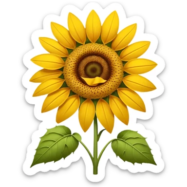 dying flower emoji with sunflower-like features, yellow petals and large brown center, some petals falling off and leaves drooping sticker