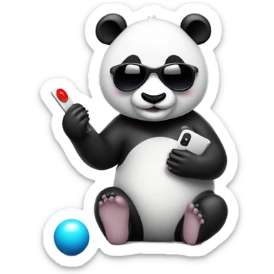Panda eating a phone while wearing underwear and sunglass and instead of the background is a playing pool sticker