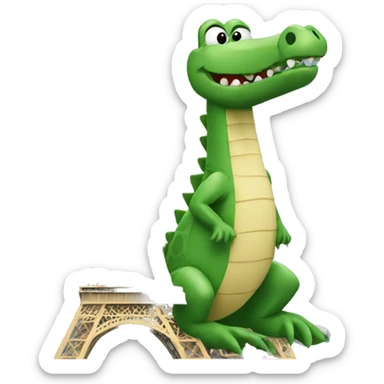 Crocodile sitting on an Eiffel Tower sticker
