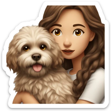 beautiful girl with brown hair kissing her fluffy dog sticker