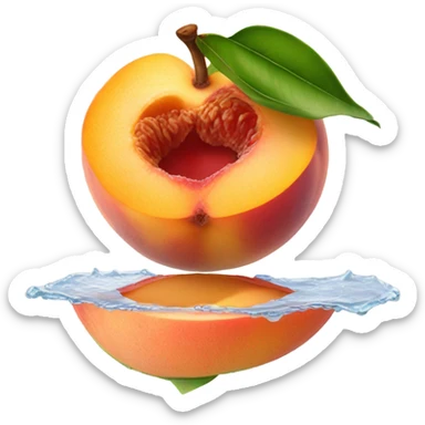 Peach cut in half with juice leaking out the peach pit  sticker