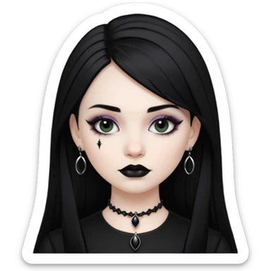 Goth Mona Lisa emoji, black lipstick, dark eyeliner, gothic jewelry, round face sticker