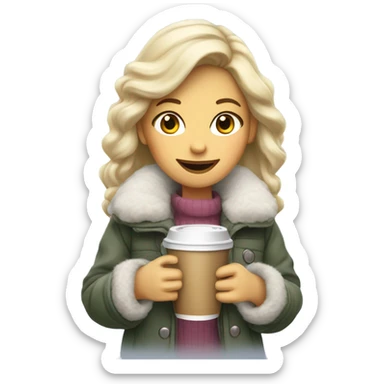blondegirl wearing fluffy jacket and a coffee to go in hand sticker