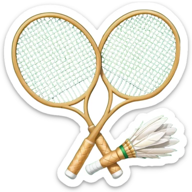 Two crossed badminton rackets with a shuttlecock resting in between, set against the faint outline of a badminton court. The image highlights the tools of the sport, with a subtle emphasis on the court's net and boundaries, symbolizing competition and skill. sticker