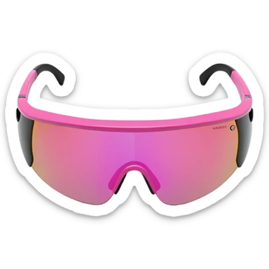 sporty pink shield visor sunglasses with thick frame with carbon fiber appearance, lightweight yet chunky design, substantial build, one-piece lens with hydrophobic coating sticker