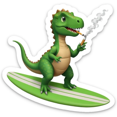 dinosual smokig a ciggerett while surfing sticker