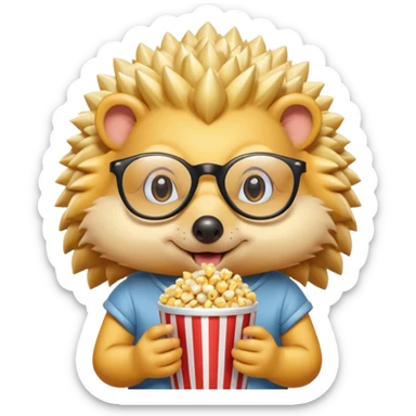 yellow hedgehog with glasses eating pop corn sticker