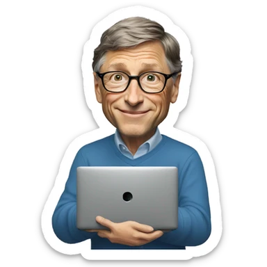 bill gates holding an HP PC sticker