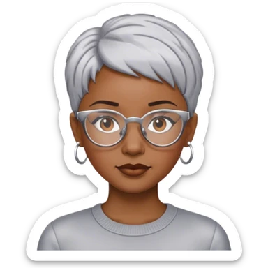 African American woman with silvery gray short haircut and glasses sticker