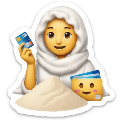 happy emoji with credit card in hand and a pile of flour sticker