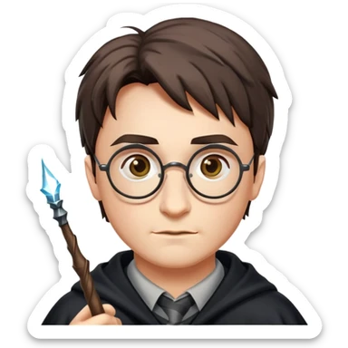 Harry Potter with glasses, lightning scar, and wand sticker