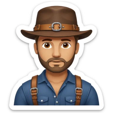 a leather Dom with a leather hat and chest harness sticker