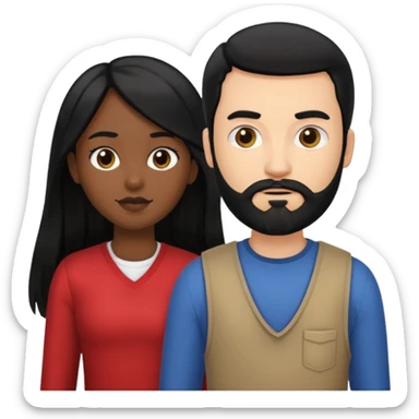 White man with black hair and black beard standing next to a black girl with long black hair sticker