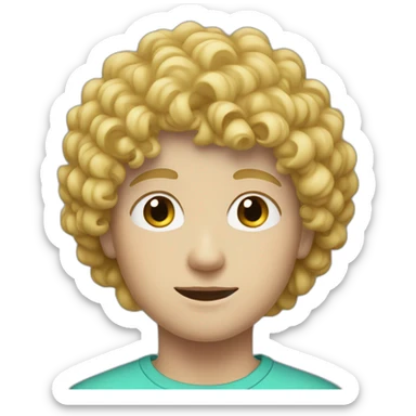 A white teenager boy with a round face short curly blonde sticker