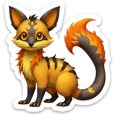 Rare warm-colored exotic cute epic aesthetic gothic colorful Salandit-Eevee-Civet-species-Fakemon-hybrid-creature, with markings, full body sticker
