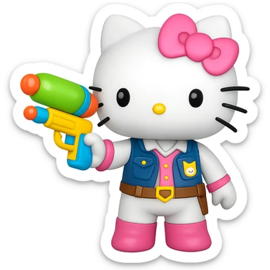 Change the pistol to a colorful water gun, keep the Hello Kitty character in emoji style, no background. sticker
