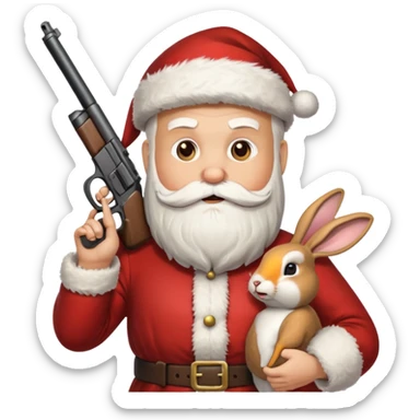 Santa holding a gun shooting a turkey and rabbit sticker