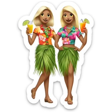 Two dancing blondes in Hawaiian clothes with cocktails sticker