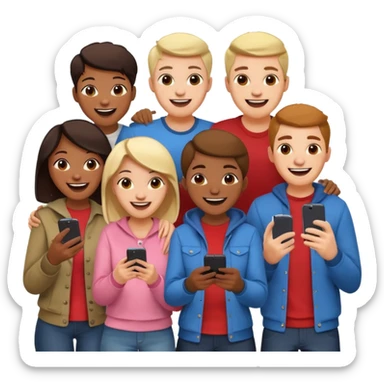I want to generate an image to show a group of friends playing a mobile game sticker