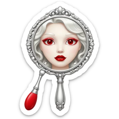 hand mirror, polished silver chrome, erotic vanity aesthetic sticker