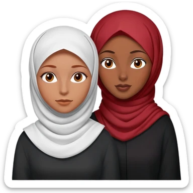 White girl with red hair and brown eyes WITH NO HIJAB ON next to a black girl wearing a hijab  sticker