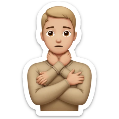 crossed arms around neck like their dying sticker