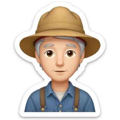 young guy with gray hair, farmer hat tilted sticker