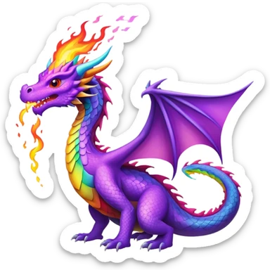 Rainbow dragon blowing eggplant fire sticker