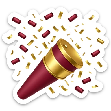 Burgundy and white confetti coming out of gold popper sticker