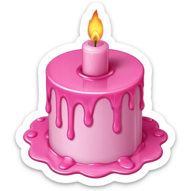 A drawing of a flaming pink candle that could be used at a romantic dinner table. The camera should be isometric at an ultra-high angle. sticker