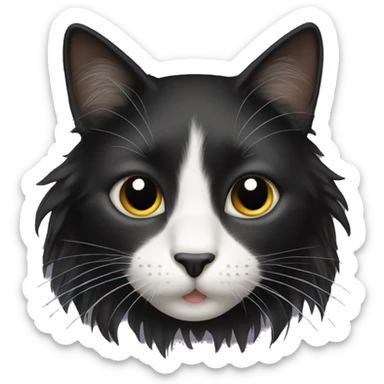 black cat domestic long-haired with white spot on the mouth sticker