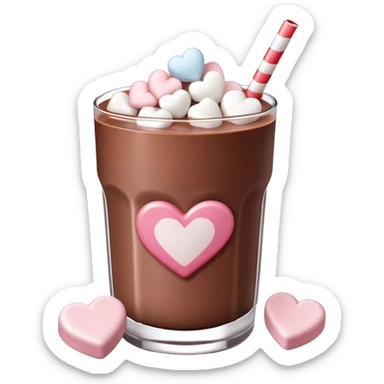 Chocolate milk with heart shaped marshmallows on top sticker