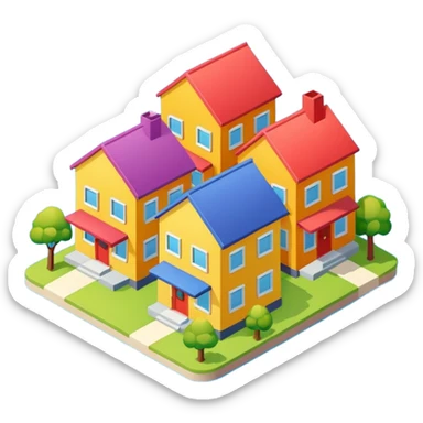 group of 3 houses representing neighborhood isometric houses on transparent background iphone like sticker