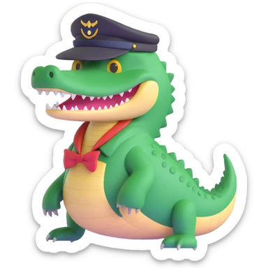 crocodile with pilot hat sticker