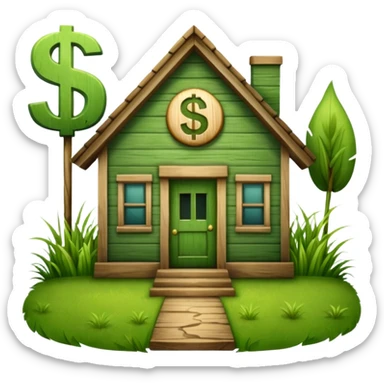 a normal simple house with a big dollar sign in the middle sticker
