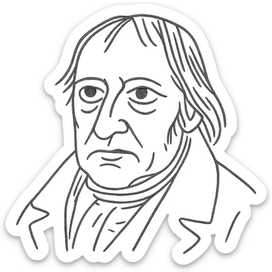 a hand drawn black outline portrait of philosopher Hegel with similar-sized eyes based a famous portrait of him sticker
