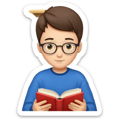 Boy reading books without glasses sticker