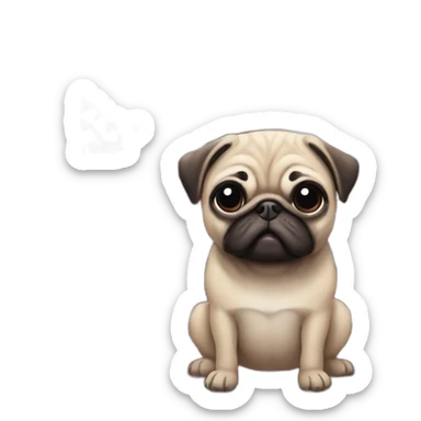 pug waving a united states flag sticker