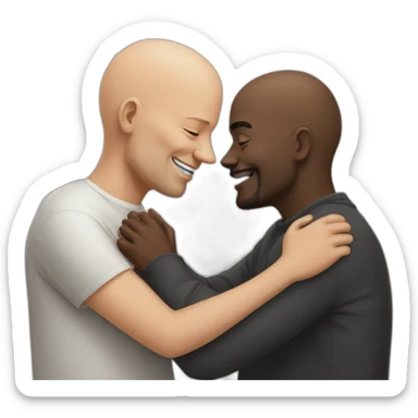 50 years old bald white guy hugs and kisses a 50 years old black bald guy sticker