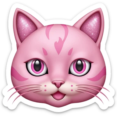 pink cat with glitter winking its right eye sticker