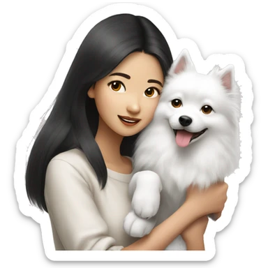 asian girl with Japanese spitz dog sticker